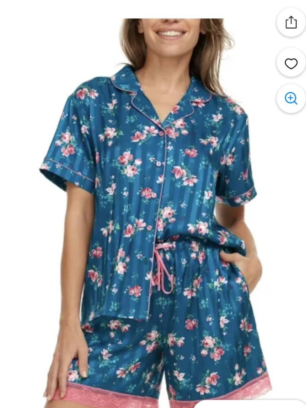 Flora Nikrooz Women's 2 Piece Relaxed Fit Soft Satin Notch Collar Pajama Set